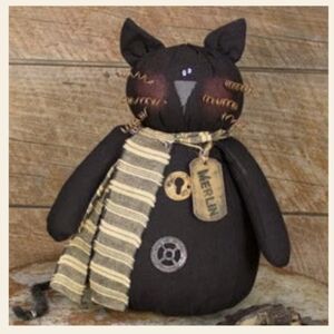 Honey & Me Collective "Merlin" Salvage Black Cat Plush BRAND NEW WITH TAG